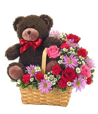 Basket of Carnations, Roses and Gerbera daisies