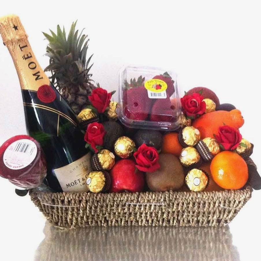 Moet Champagne Fruit Roses Gift Basket
