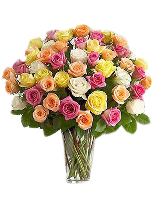 Assorted Roses Bouquet in a Glass Vase