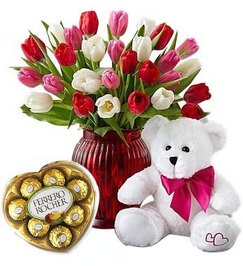 Tulips Teddy Chocolates Package