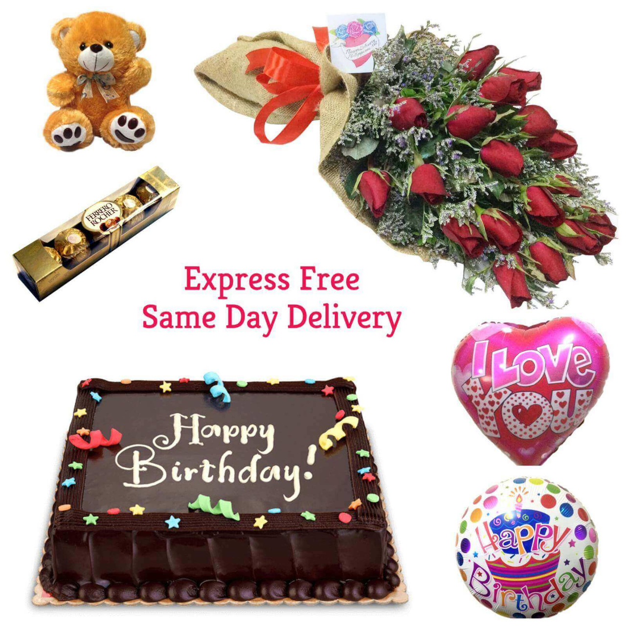 Ultimate Birthday Cake Chocolates Balloons Package
